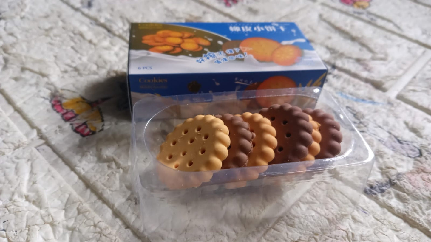 Biscuit-Shaped Erasers | Fun Rubber Stationery for Kids | Creative Birthday Gift Toy (6 Pcs Set)