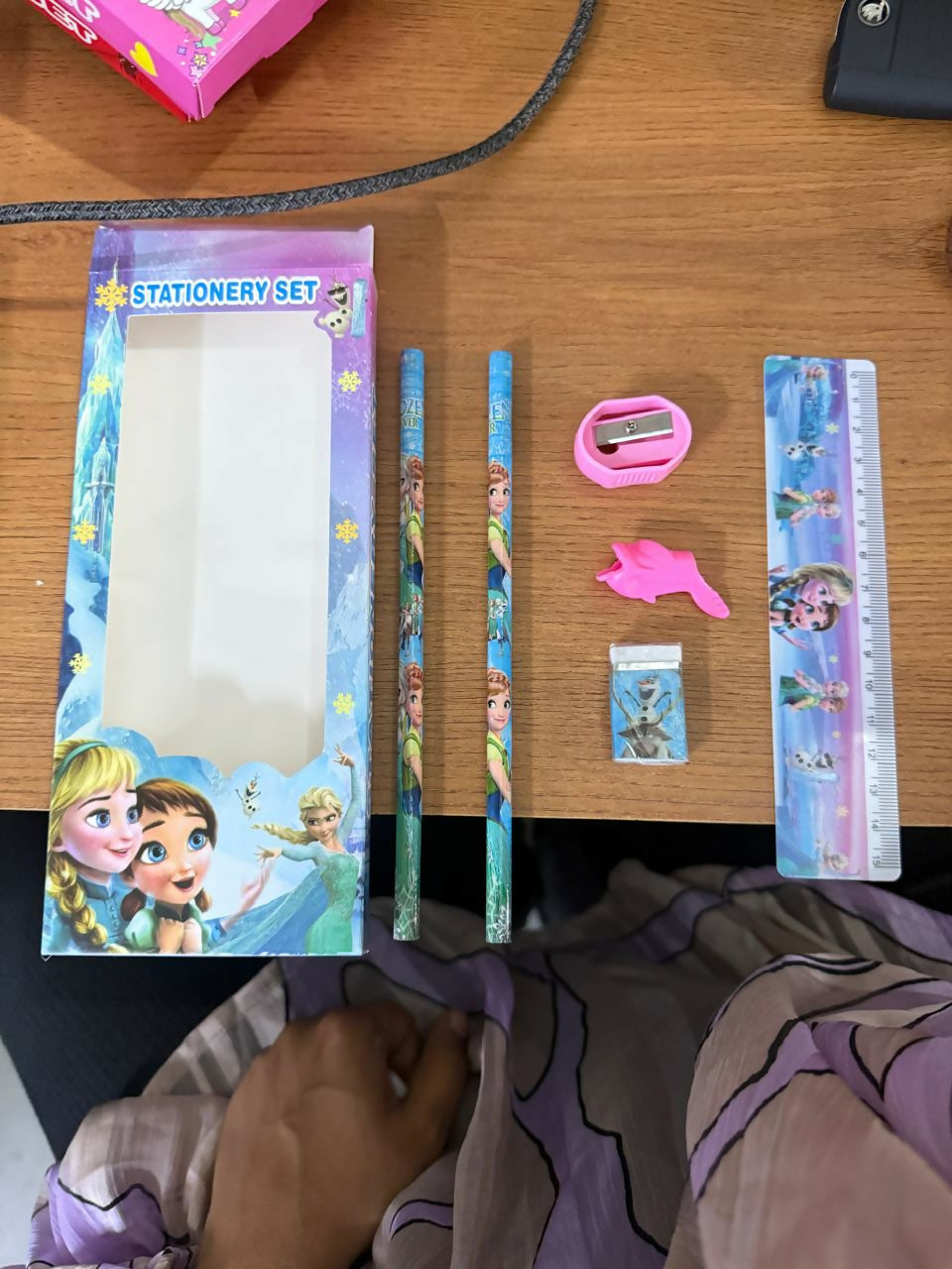 Kids Stationery Set with 2 Pencils, Ruler, Eraser, Sharpener & Finger Grip