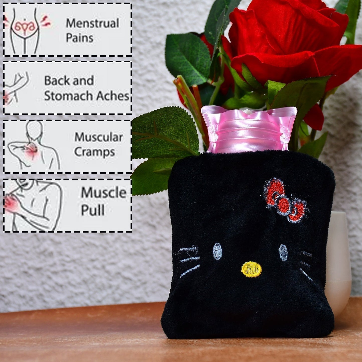 Black Small Hot Water Bag with Cover – Pain Relief & Warmer