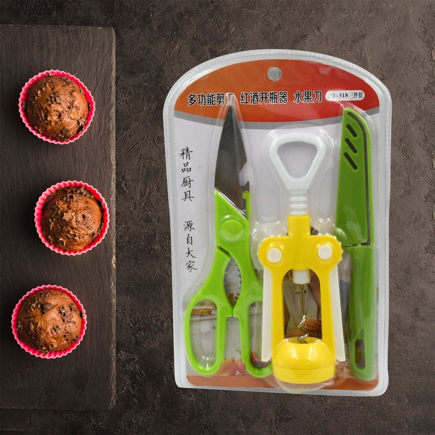 Multifunction Kitchen Tool Set – Stainless Steel & Plastic Knife and Scissors