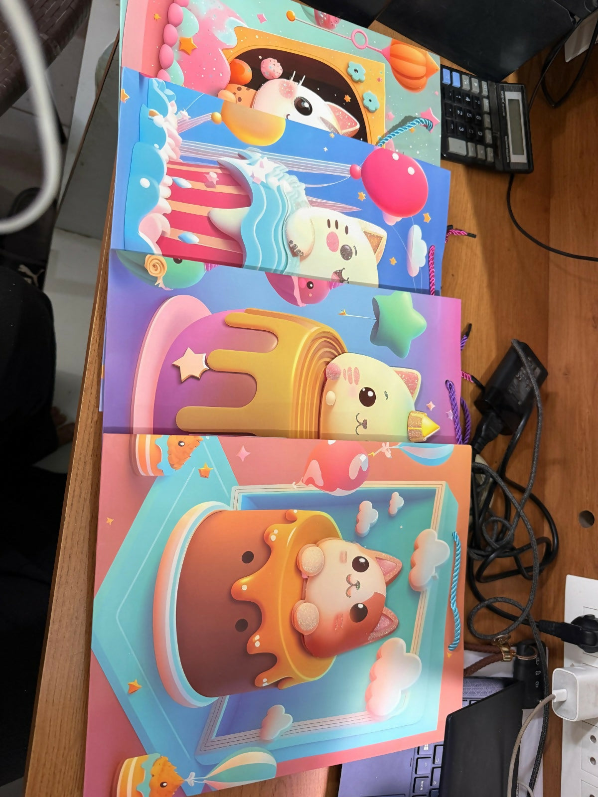 Cute Cartoon Cat Design Gift Paper Bag with Handle 1 Piece