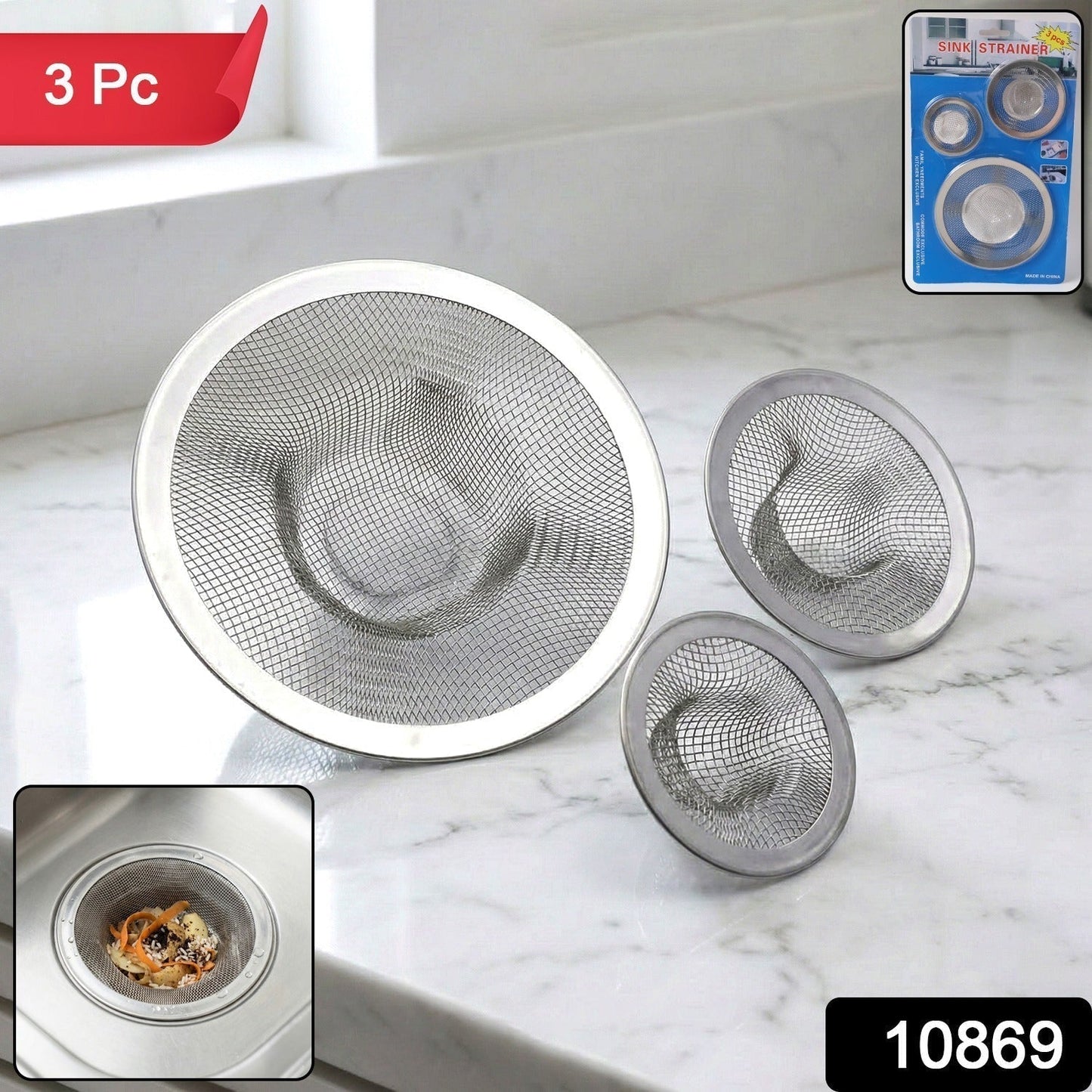 Stainless Steel Sink Drain Strainer Set (3 Pc)