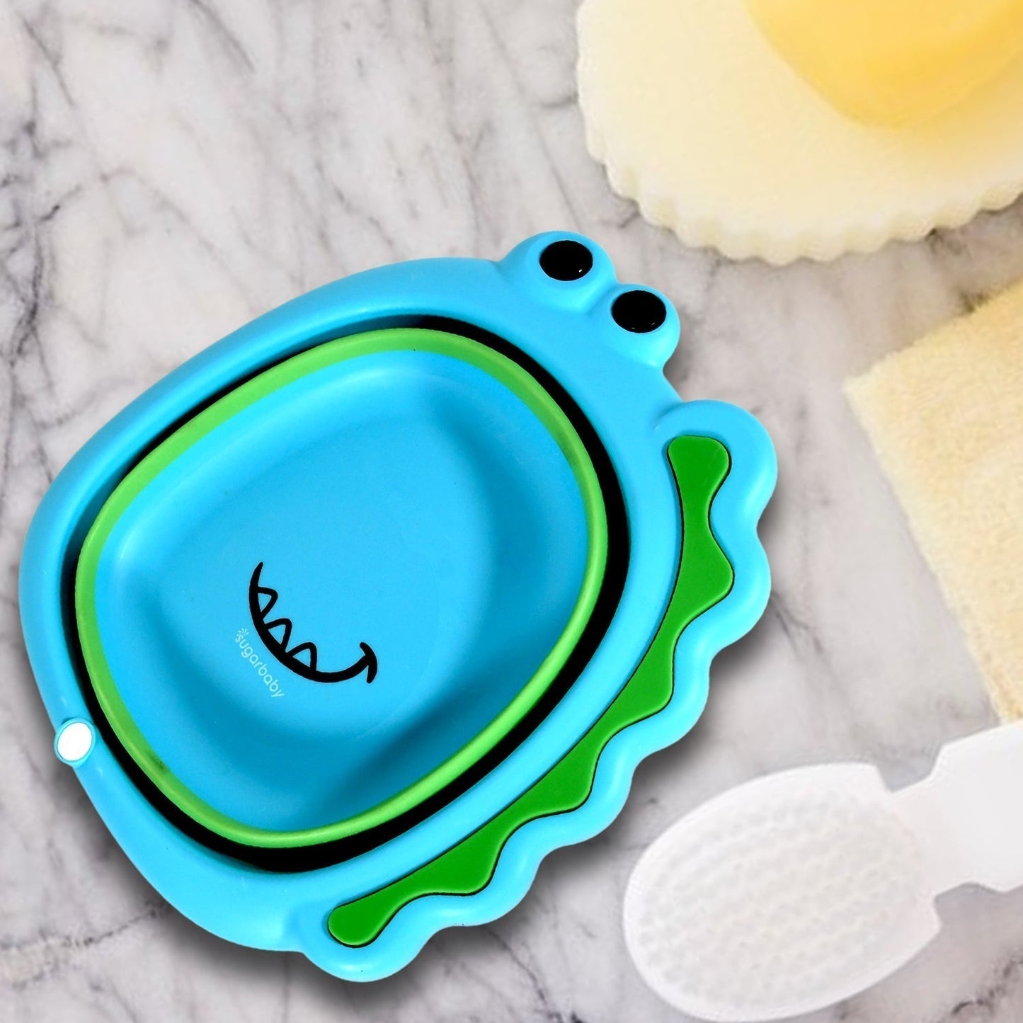 Frog Shape Foldable Baby Wash Basin, Space-Saving Lightweight Face Washing Tub (33×31cm / 1 Pc)