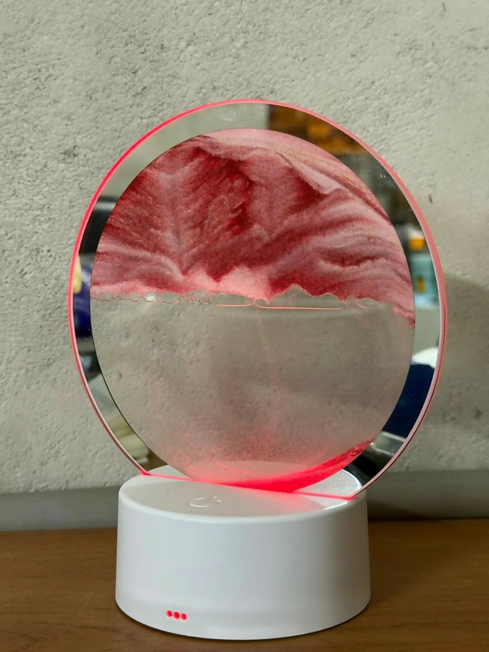 Red Sand Round LED Acrylic Table Lamp with Abstract Art Design