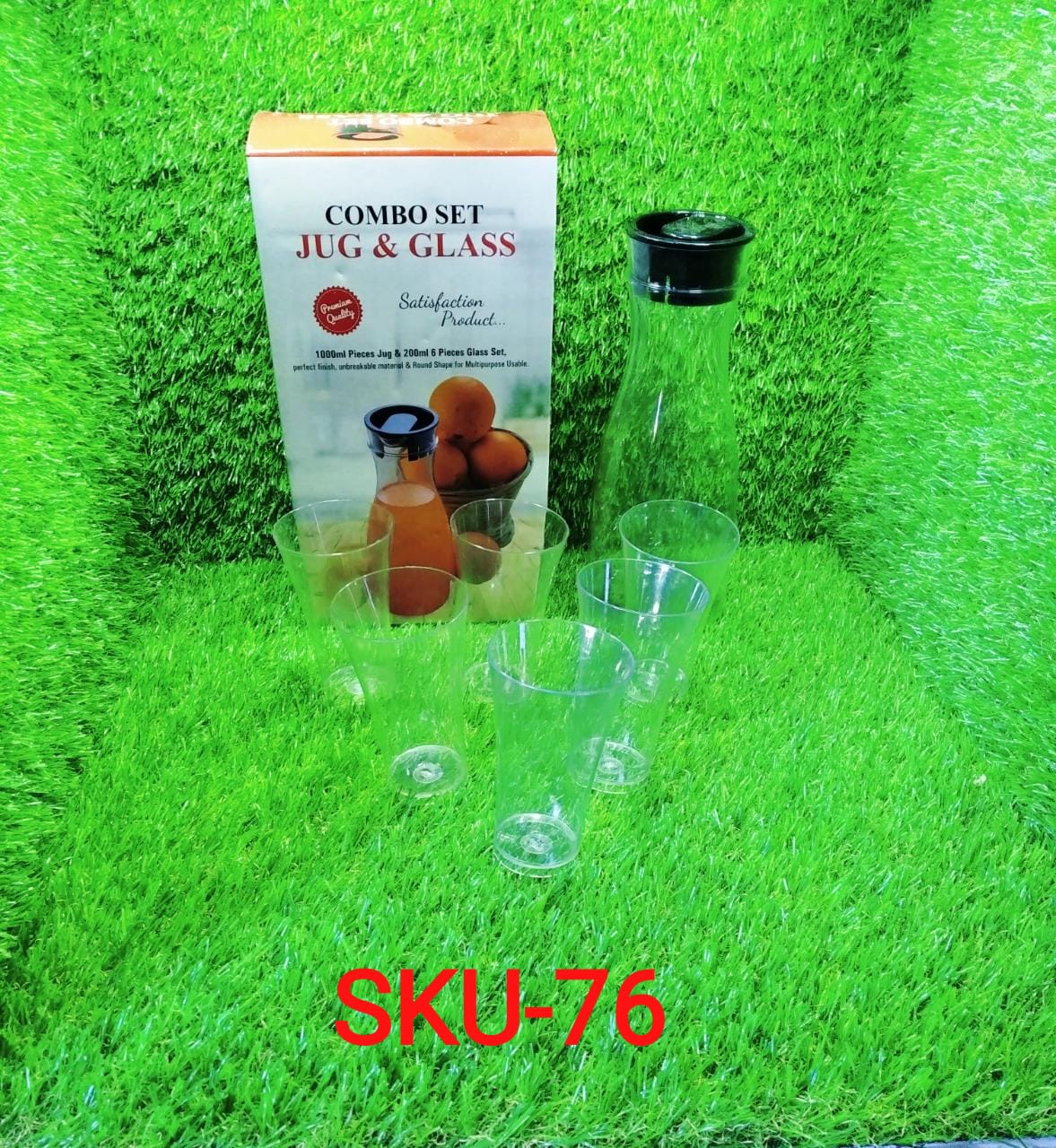 Transparent Unbreakable Water Juicy Jug and 6 Pcs. Glass Combo Set for Dining Table Office Restaurant Pitcher