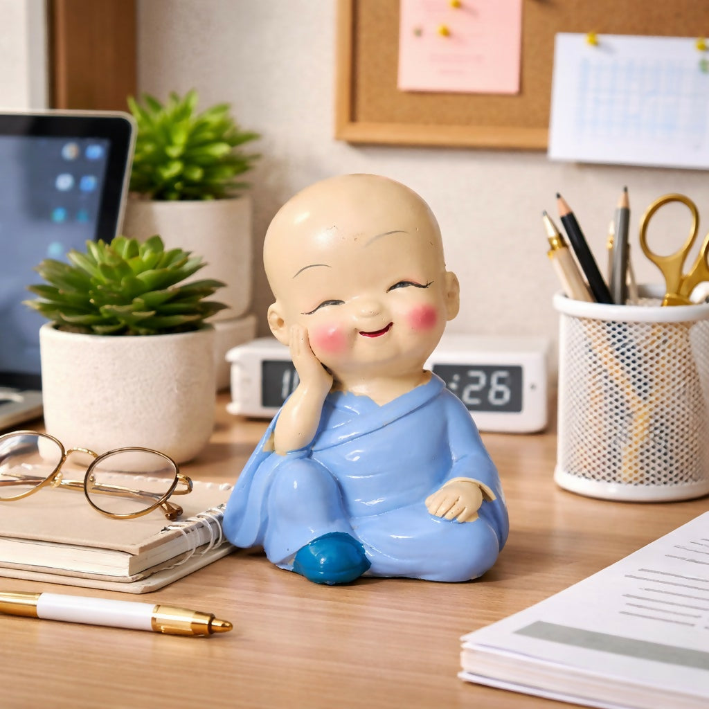 Smiling Monk Showpiece Cute Baby Buddha Desk Decor Figurine