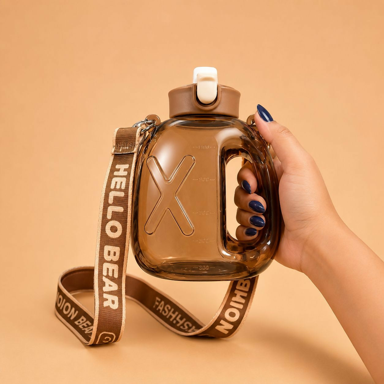 Brown 200 ML Bear Water Bottle with Straw & Adjustable Carry Sling