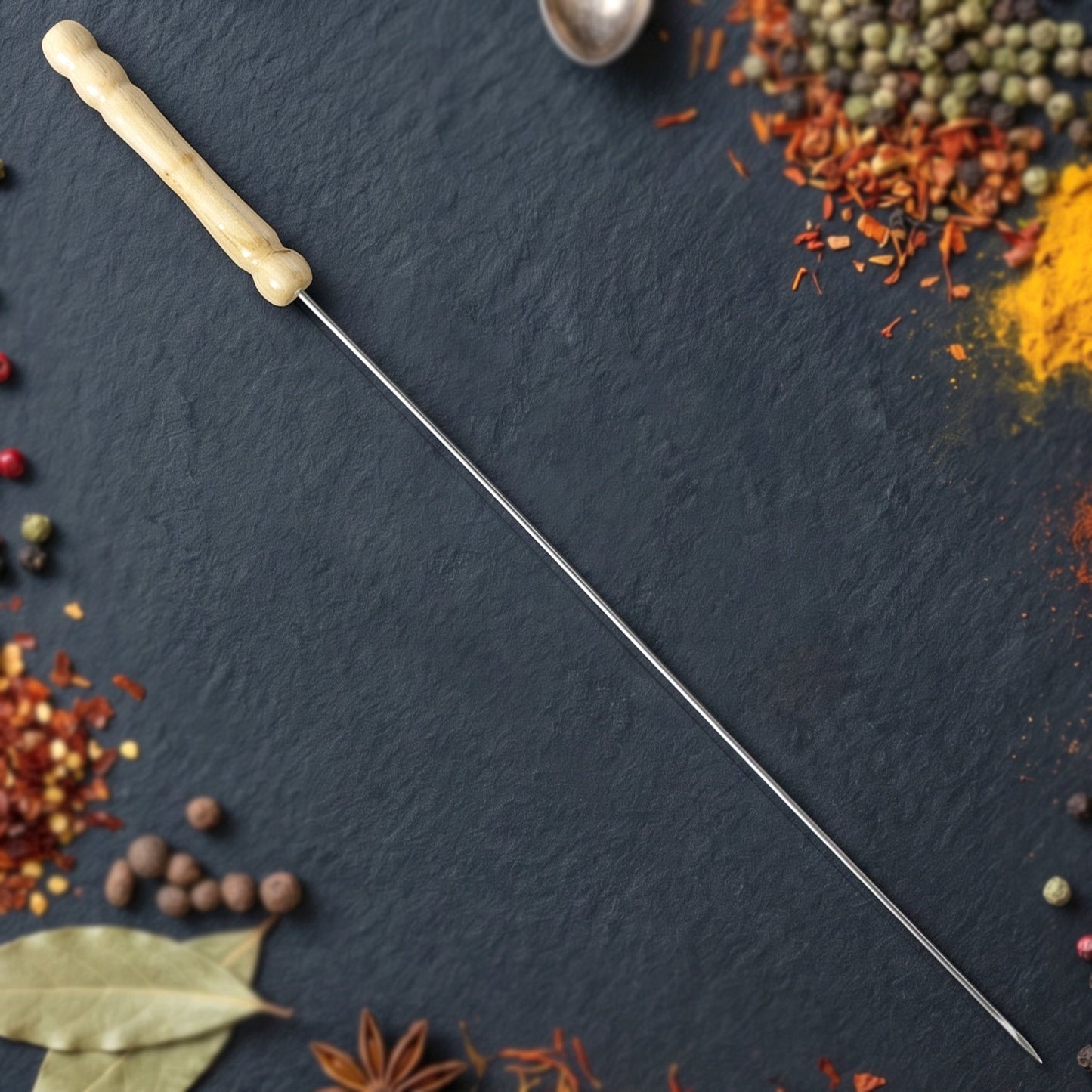 Stainless Steel BBQ Skewers with Wooden Handle (12 Pc)