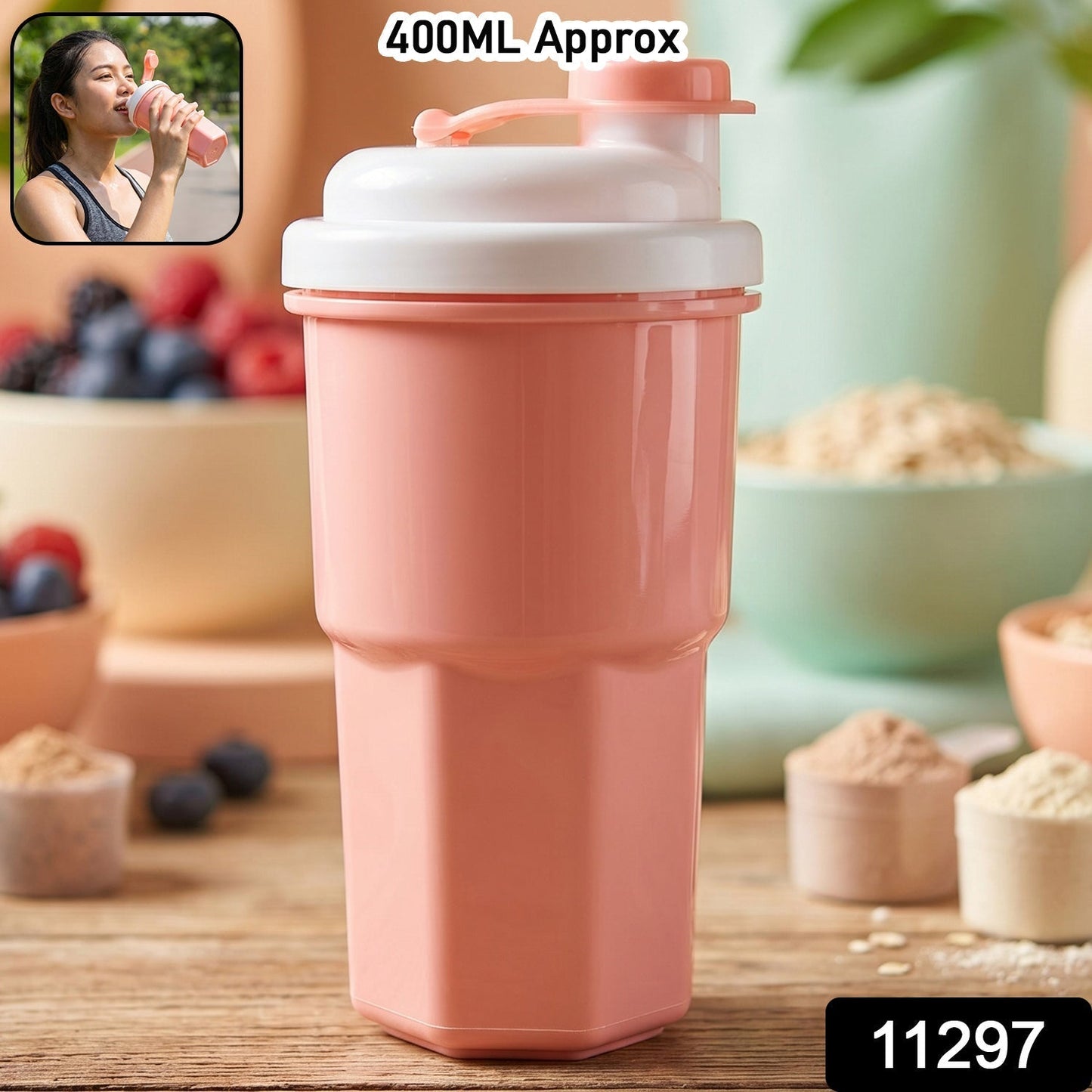 Multipurpose Protein Tumbler with Secure Flip Lid (400ML Approx)