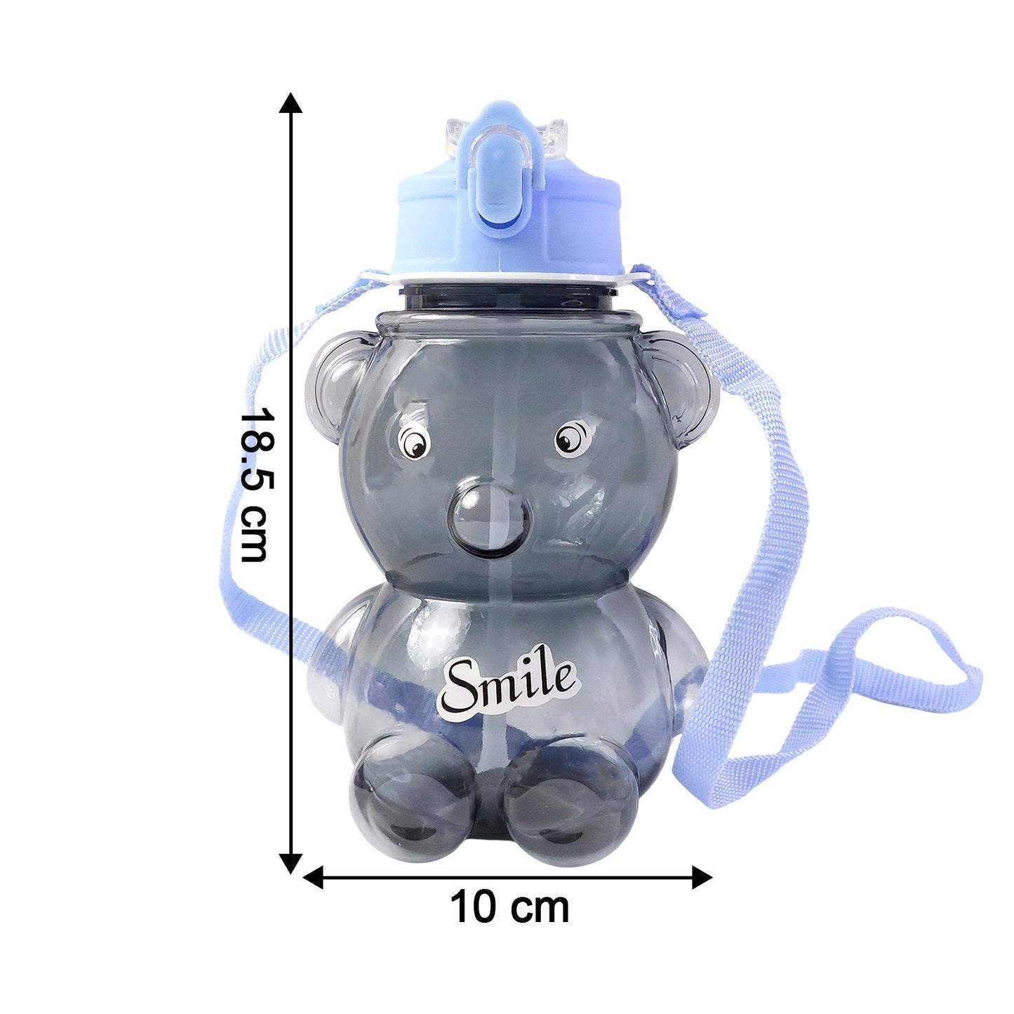 Kids Cartoon Bear Water Bottle with Straw & Shoulder Strap (1 Pc)