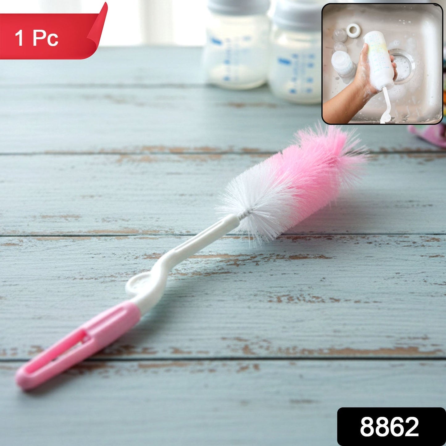 Bottle & Nipple Cleaning Brush with 360° Rotary Handle (1 Pc)