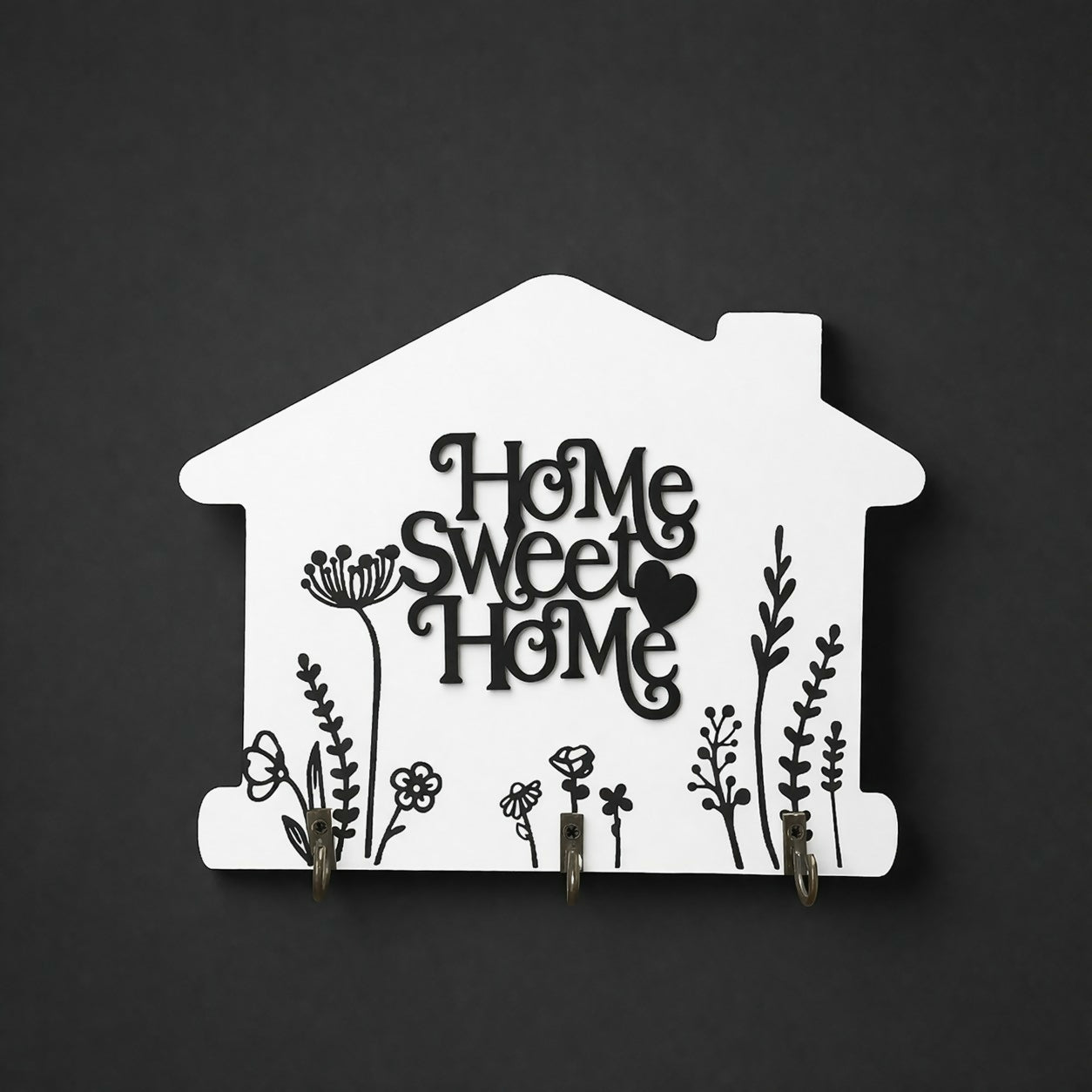 Home Sweet Home Wooden Key Holder Wall Mount with Hooks