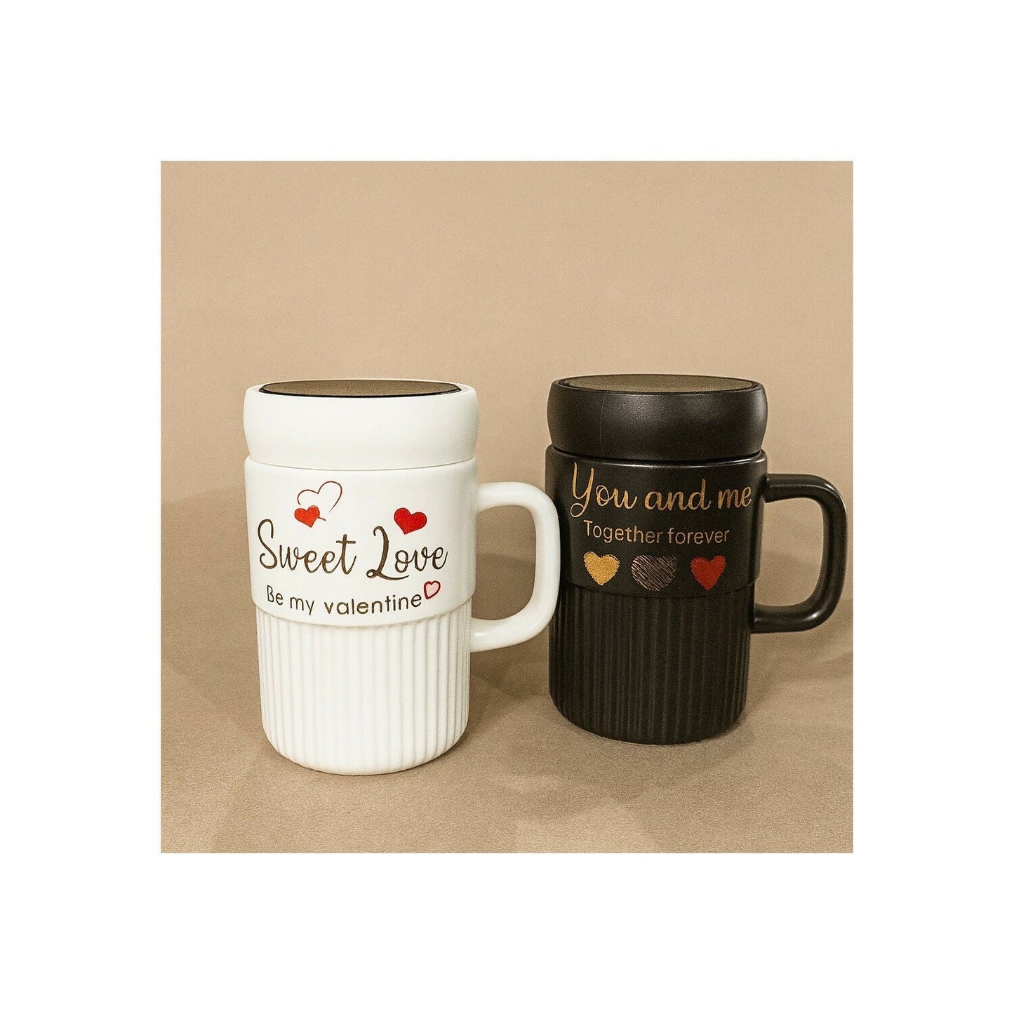 Premium Sweet Love Ceramic Mug with Lid & Spoon | Romantic Valentine Gift Cup for Couples | Leak-Resistant Lid, Large Capacity Coffee/Tea Mug | “Sweet Love†& “You & Me†Printed Heart Design | Microwave Safe | Ideal for Gifting