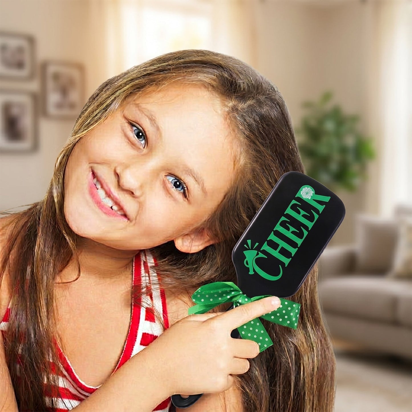 Kids Printed Hair Brush with Cute Ribbon Bow Handle Detangling Hair Comb (1 Pc)