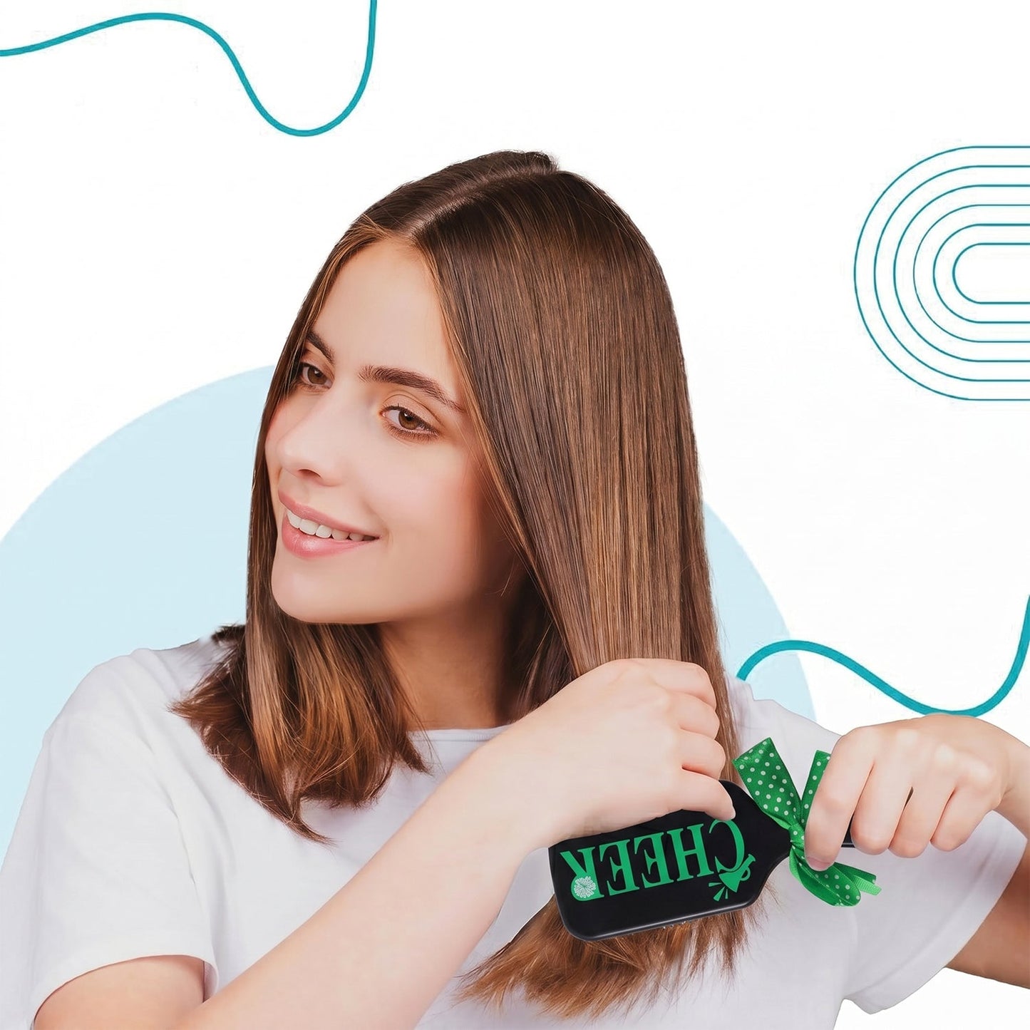 Kids Printed Hair Brush with Cute Ribbon Bow Handle Detangling Hair Comb (1 Pc)