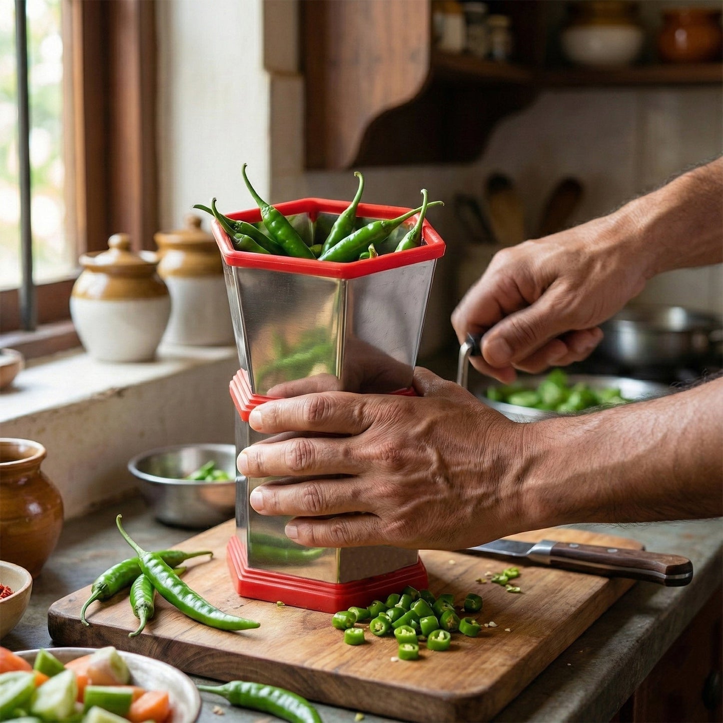 Manual Hexa-Style Hand-Operated Chilli Cutter (1 Pc)
