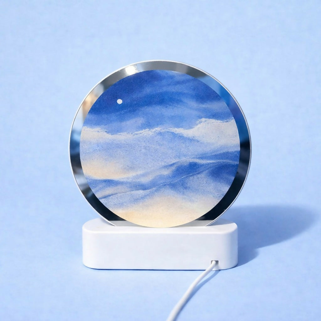 Blue Moving Sand Art LED Lamp Round Decorative Desk Night Light