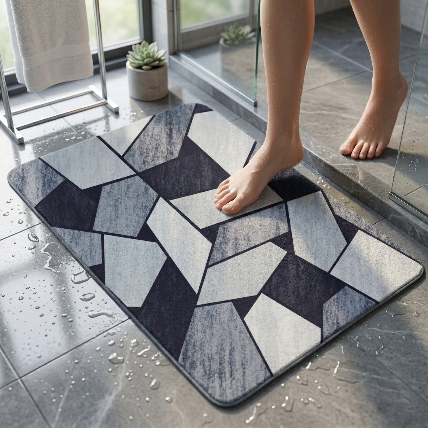 Geometric Anti Slip Door Floor Mat (1 Pc, 90x60 Cm)
