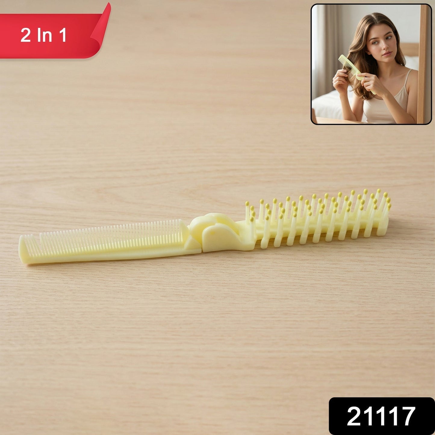 2 In 1 Foldable Hair Comb with Brush (1 Pc)