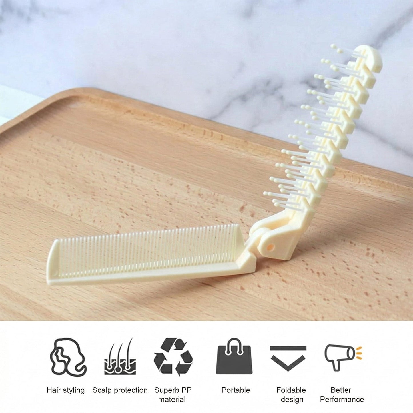 2 In 1 Foldable Hair Comb with Brush (1 Pc)