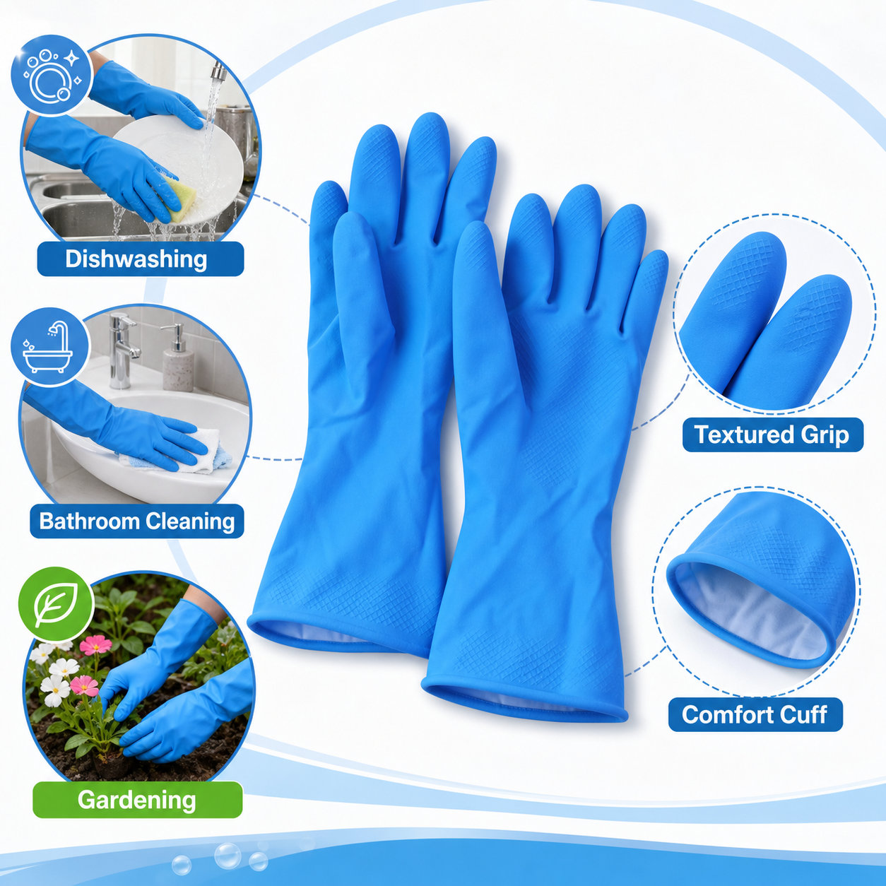 Medium Victor Blue Cleaning Rubber Gloves Reusable Kitchen Dishwash (1 Pair)
