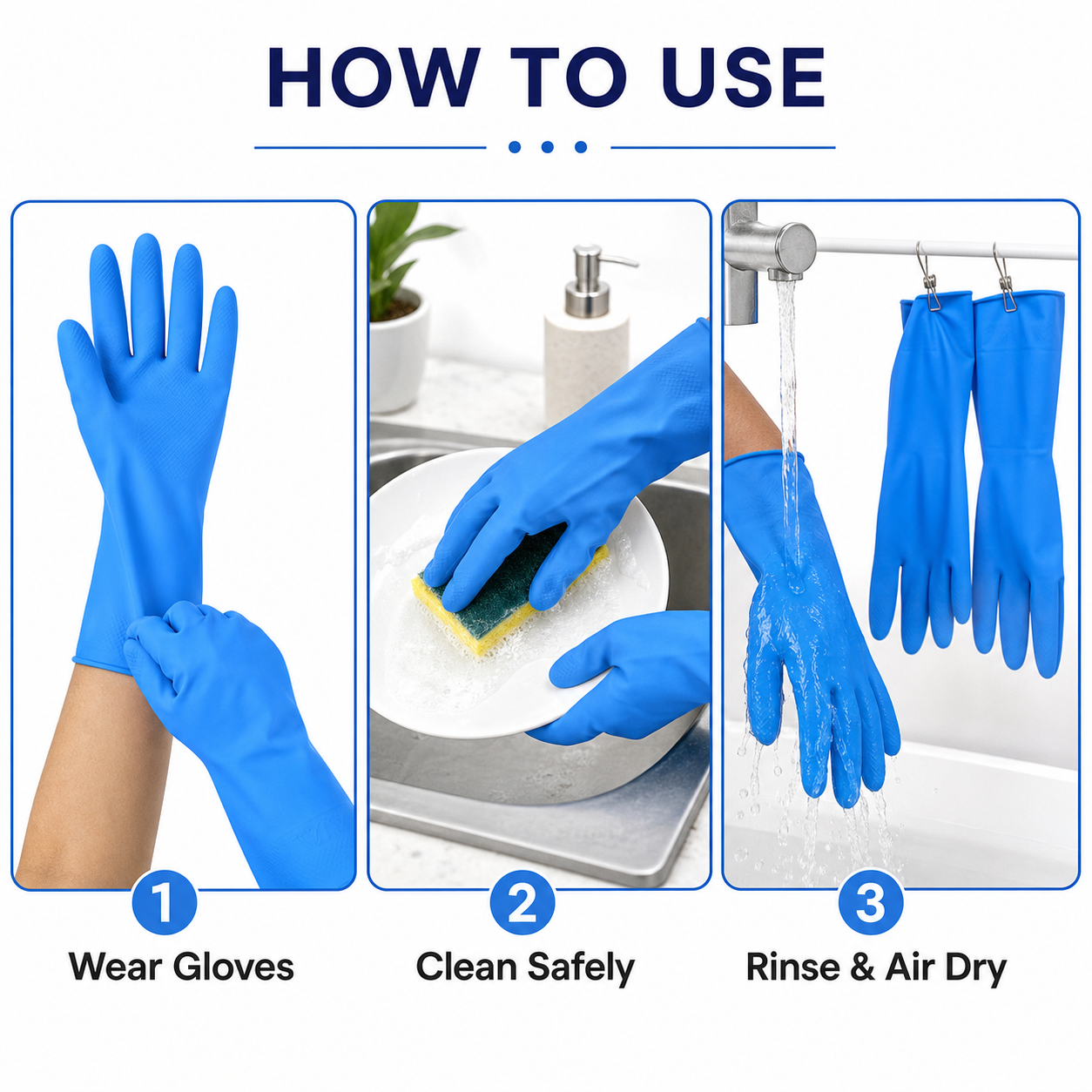 Medium Victor Blue Cleaning Rubber Gloves Reusable Kitchen Dishwash (1 Pair)
