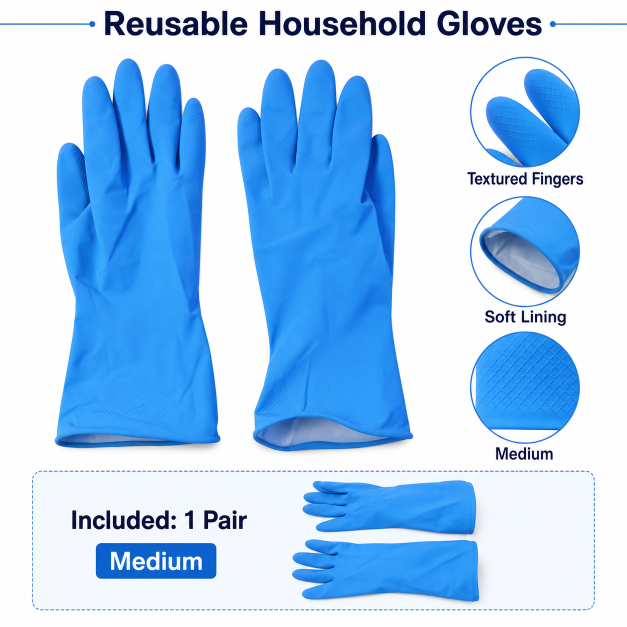 Medium Victor Blue Cleaning Rubber Gloves Reusable Kitchen Dishwash (1 Pair)
