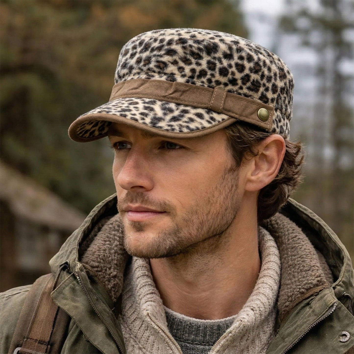 Stylish Leopard Print Military Style Cap (1 Pc)