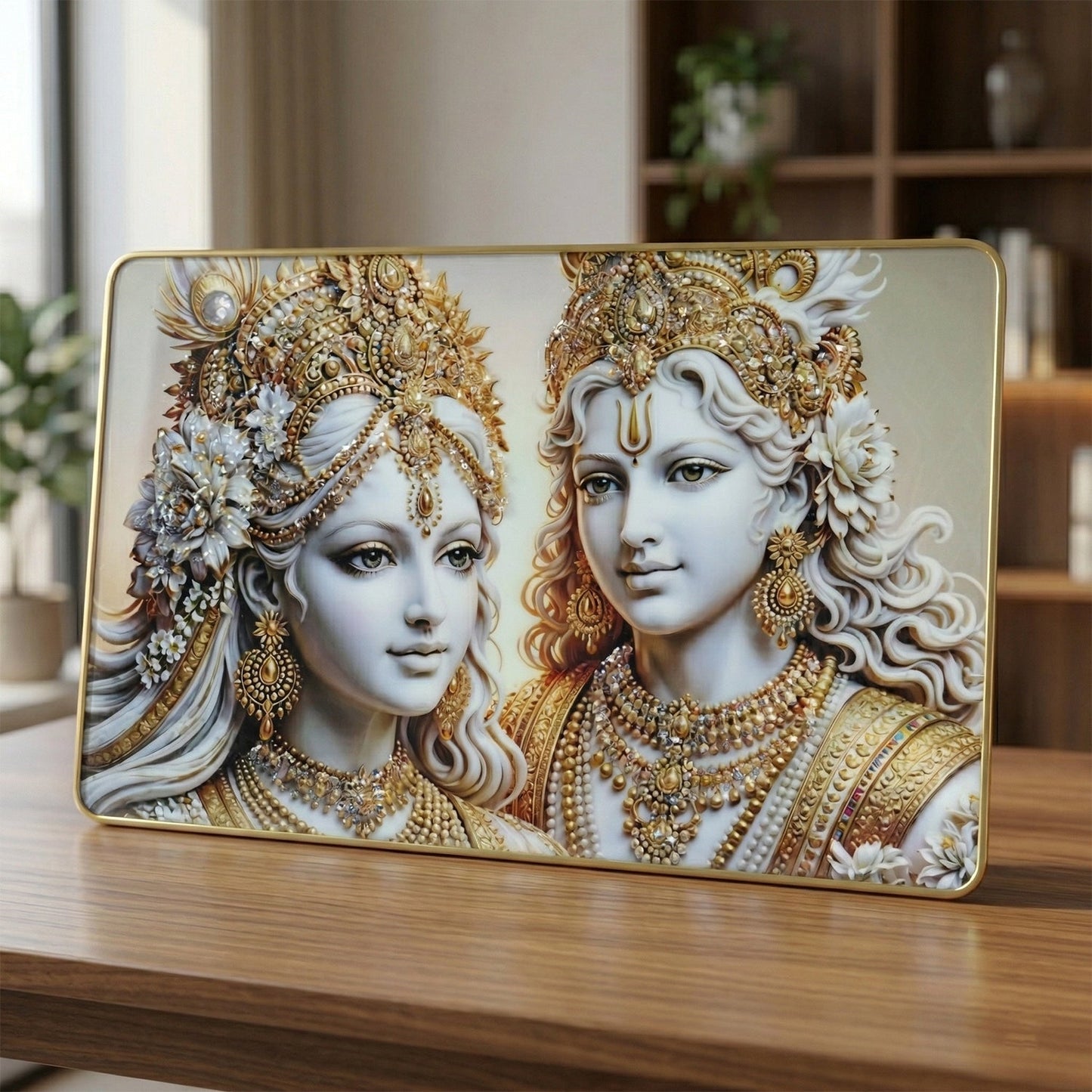 Elegant Radha Krishna Golden Finish Wall Art Frame 45x30 Cm (1 Pc)