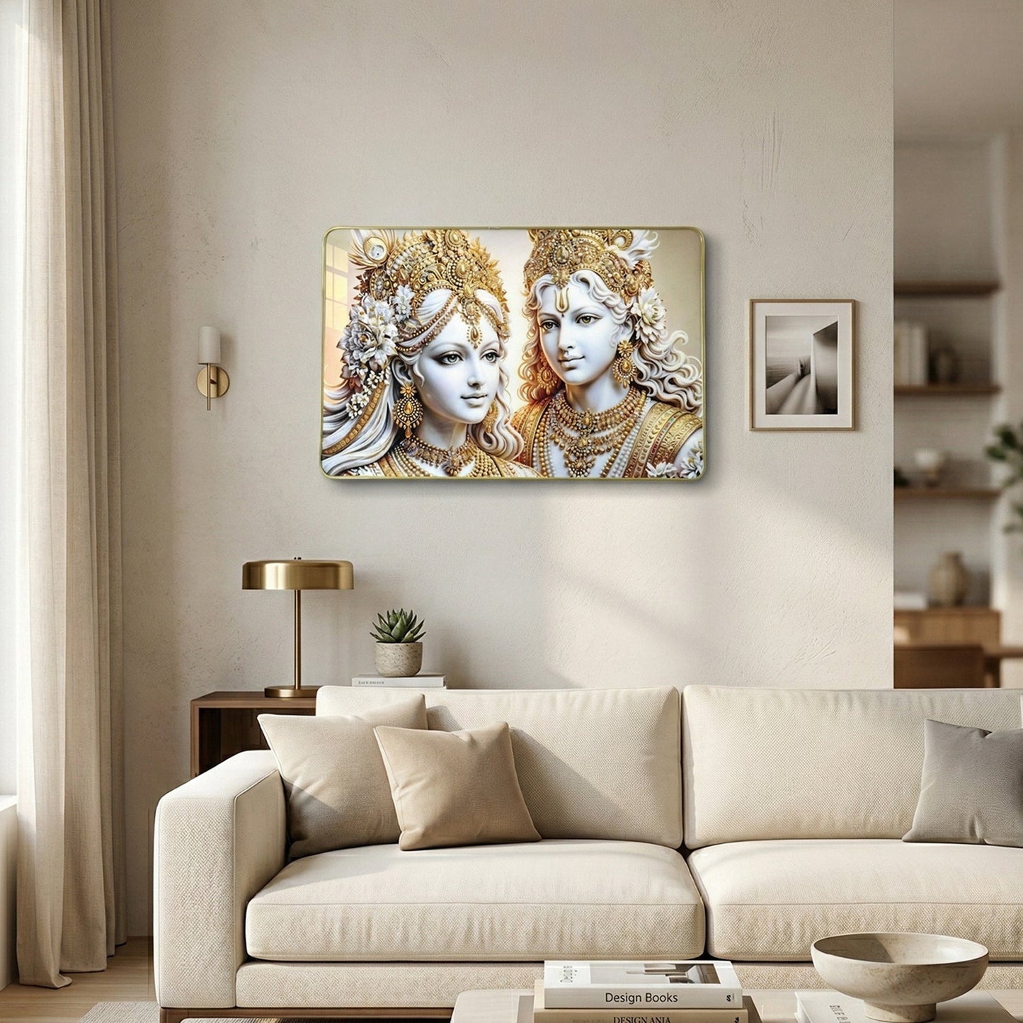 Elegant Radha Krishna Golden Finish Wall Art Frame 45x30 Cm (1 Pc)