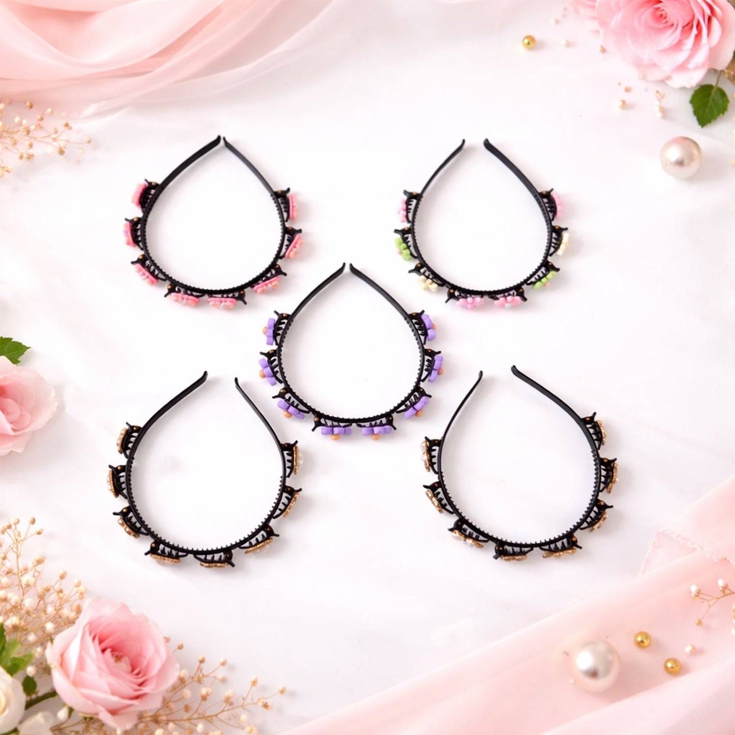 Decorative Floral Beaded Hairband for Women & Girls (1 Pc, Mix Design)