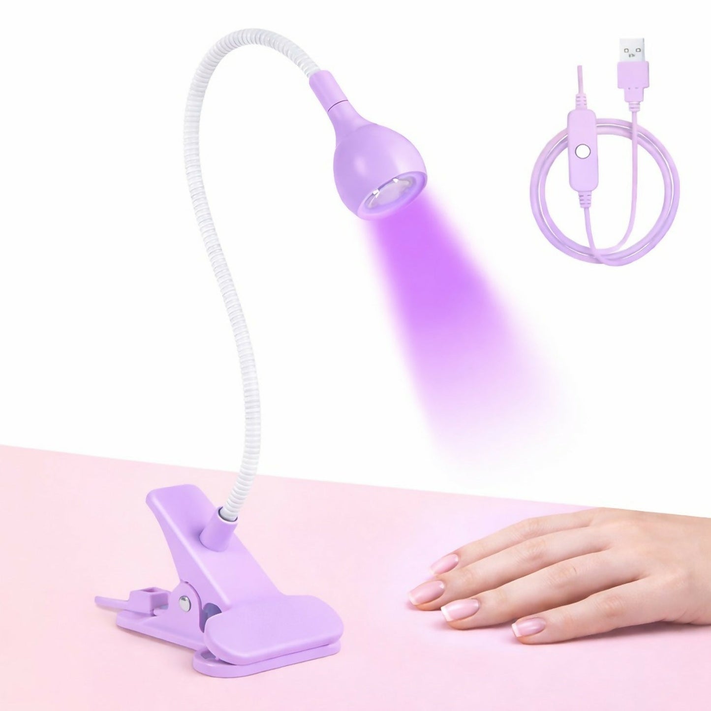 Purple Clip-On UV LED Lamp with Flexible Gooseneck
