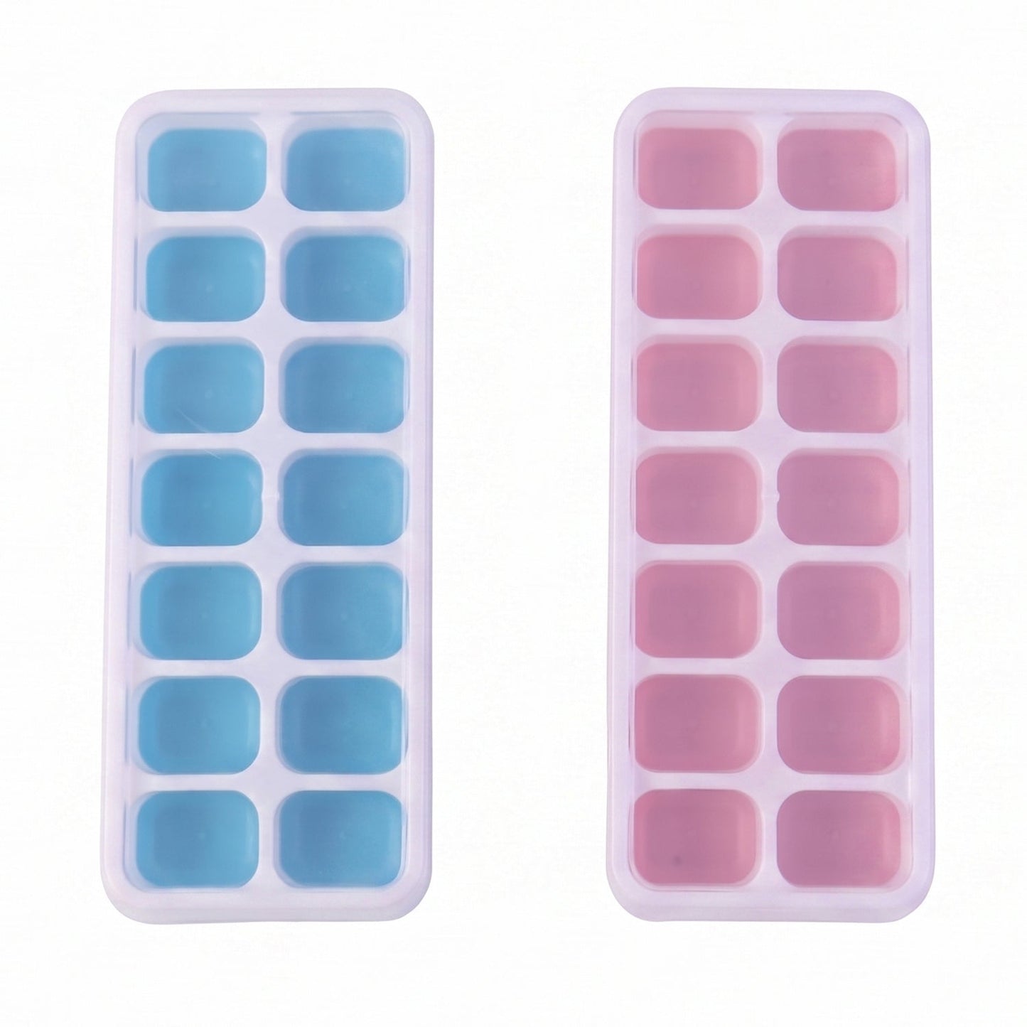 Multipurpose Plastic Ice Cube Tray With Lid (Pack of 2, 14 Grid Each)