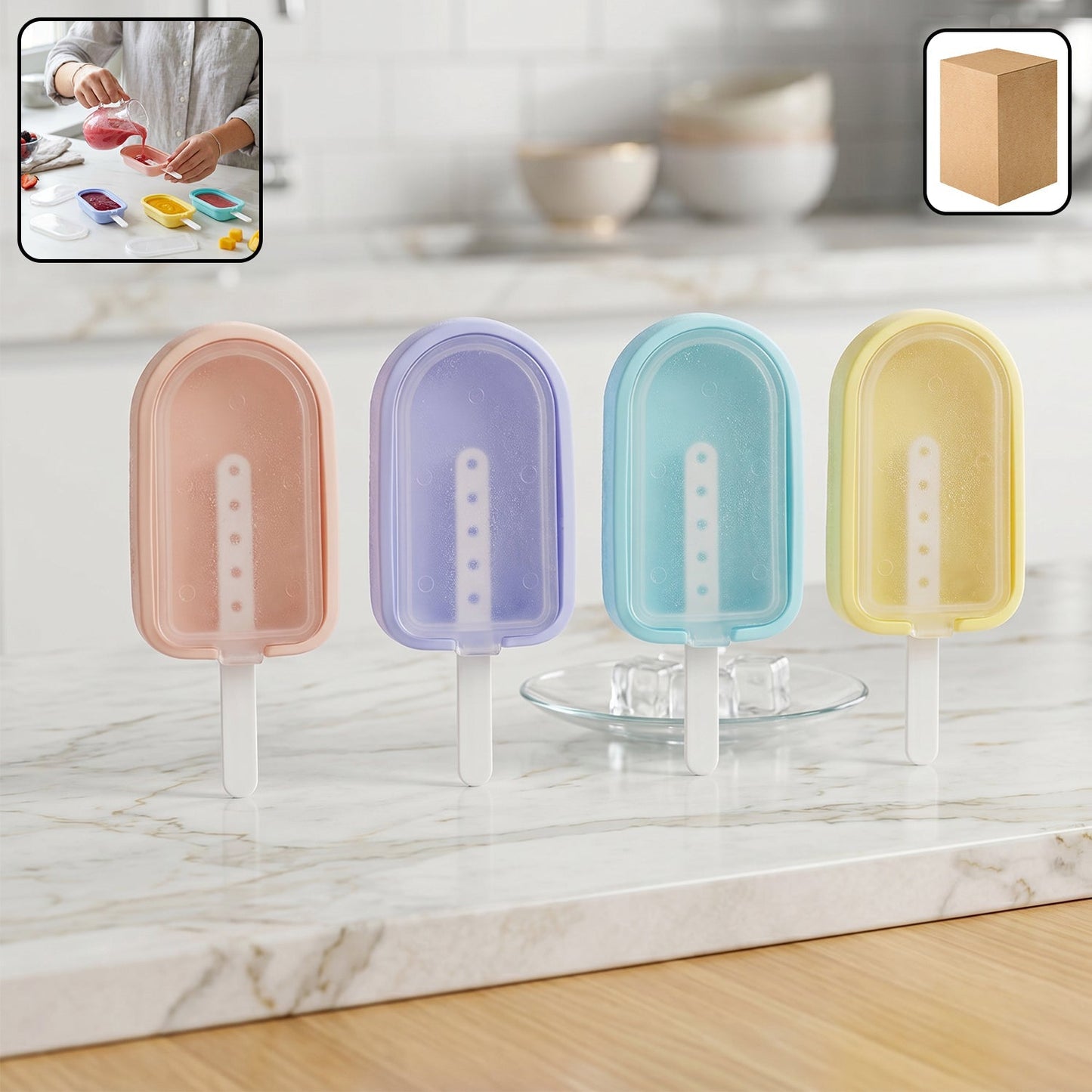 Premium Silicone Ice Cream Popsicle Mold Set 4 Pc