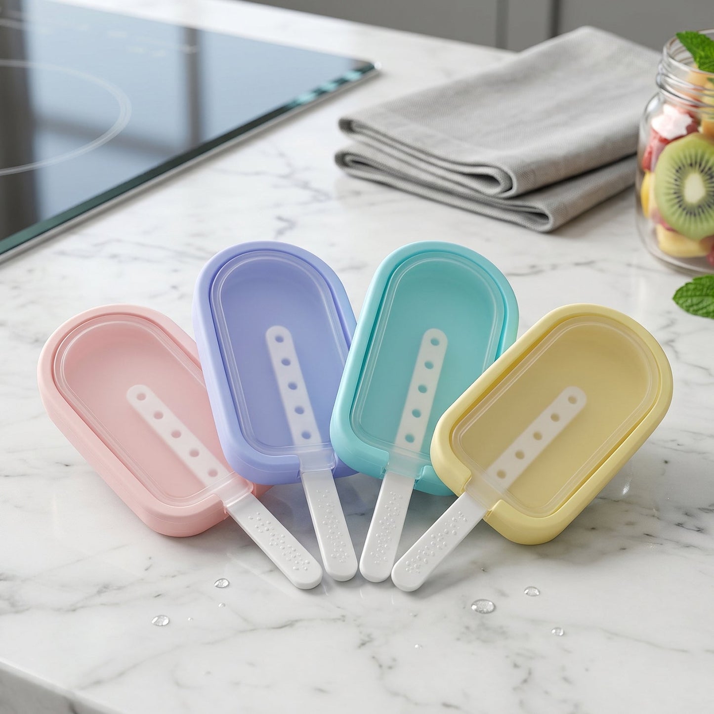 Premium Silicone Ice Cream Popsicle Mold Set 4 Pc