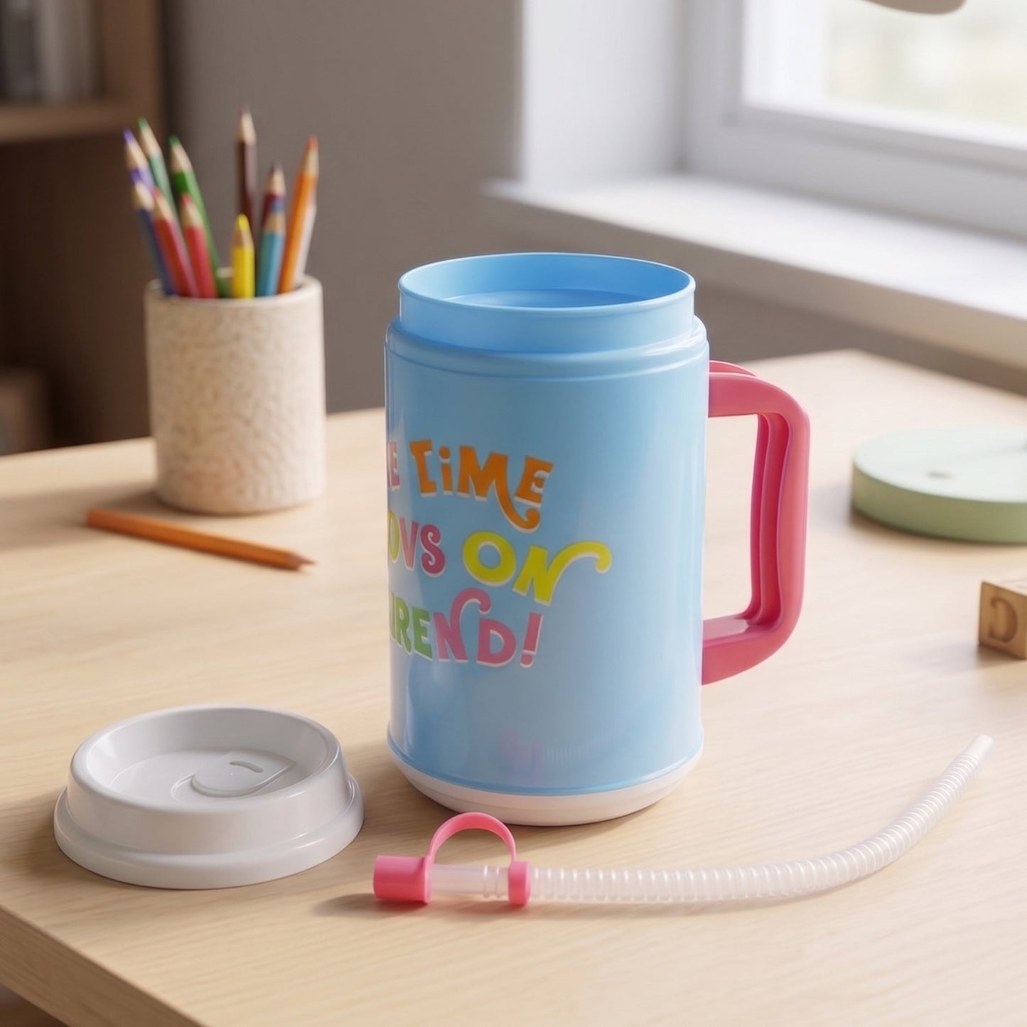Big Plastic Insulated Mug With Straw 1 Pc 709 ML