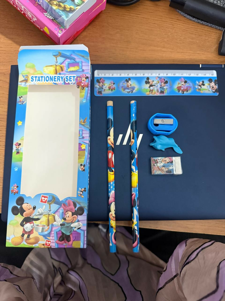 Kids Cartoon Stationery Set with 2 Pencils, Ruler, Eraser, Sharpener & Grip