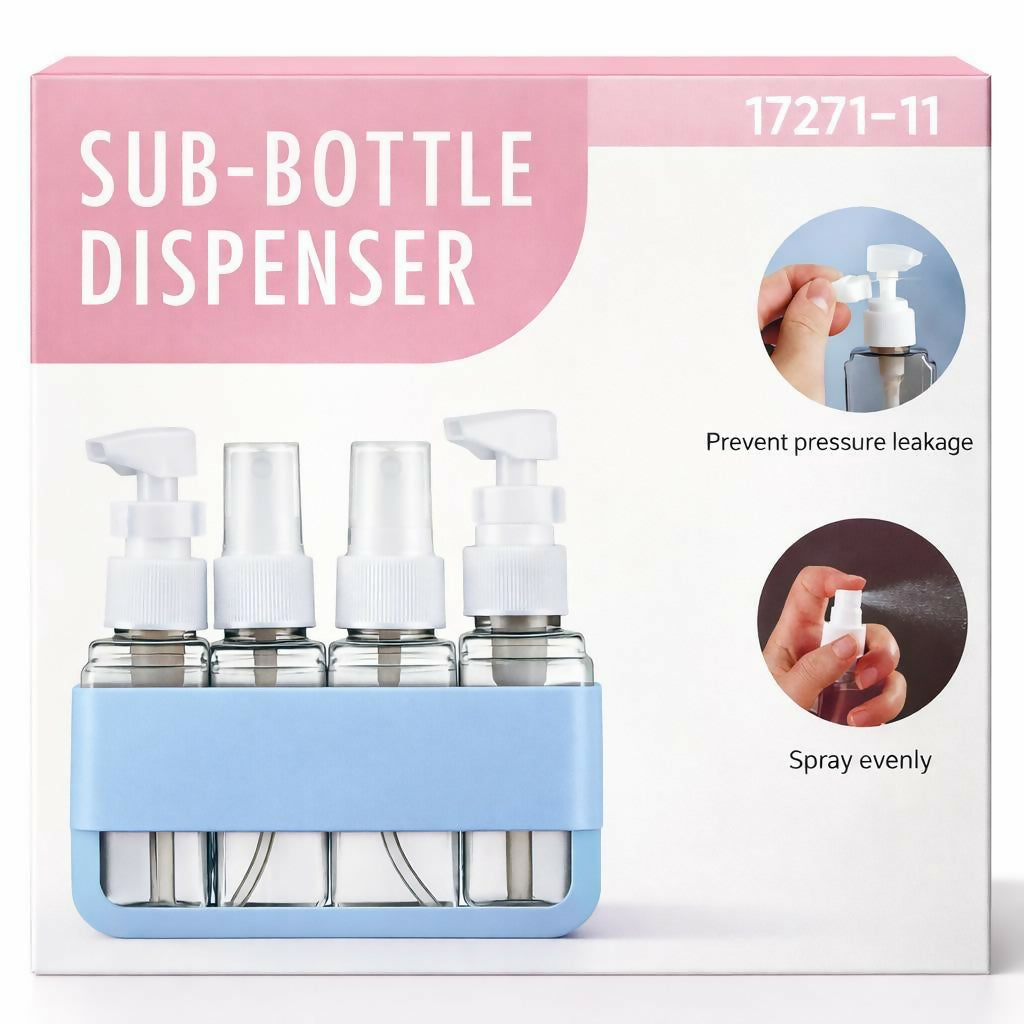 Blue Portable Travel Bottle Set with Pump and Spray Dispenser Kit