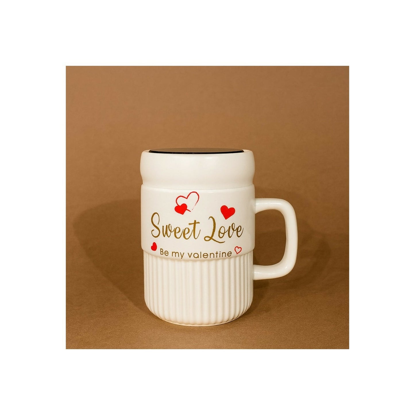 Premium Sweet Love Ceramic Mug with Lid & Spoon | Romantic Valentine Gift Cup for Couples | Leak-Resistant Lid, Large Capacity Coffee/Tea Mug | “Sweet Love†& “You & Me†Printed Heart Design | Microwave Safe | Ideal for Gifting