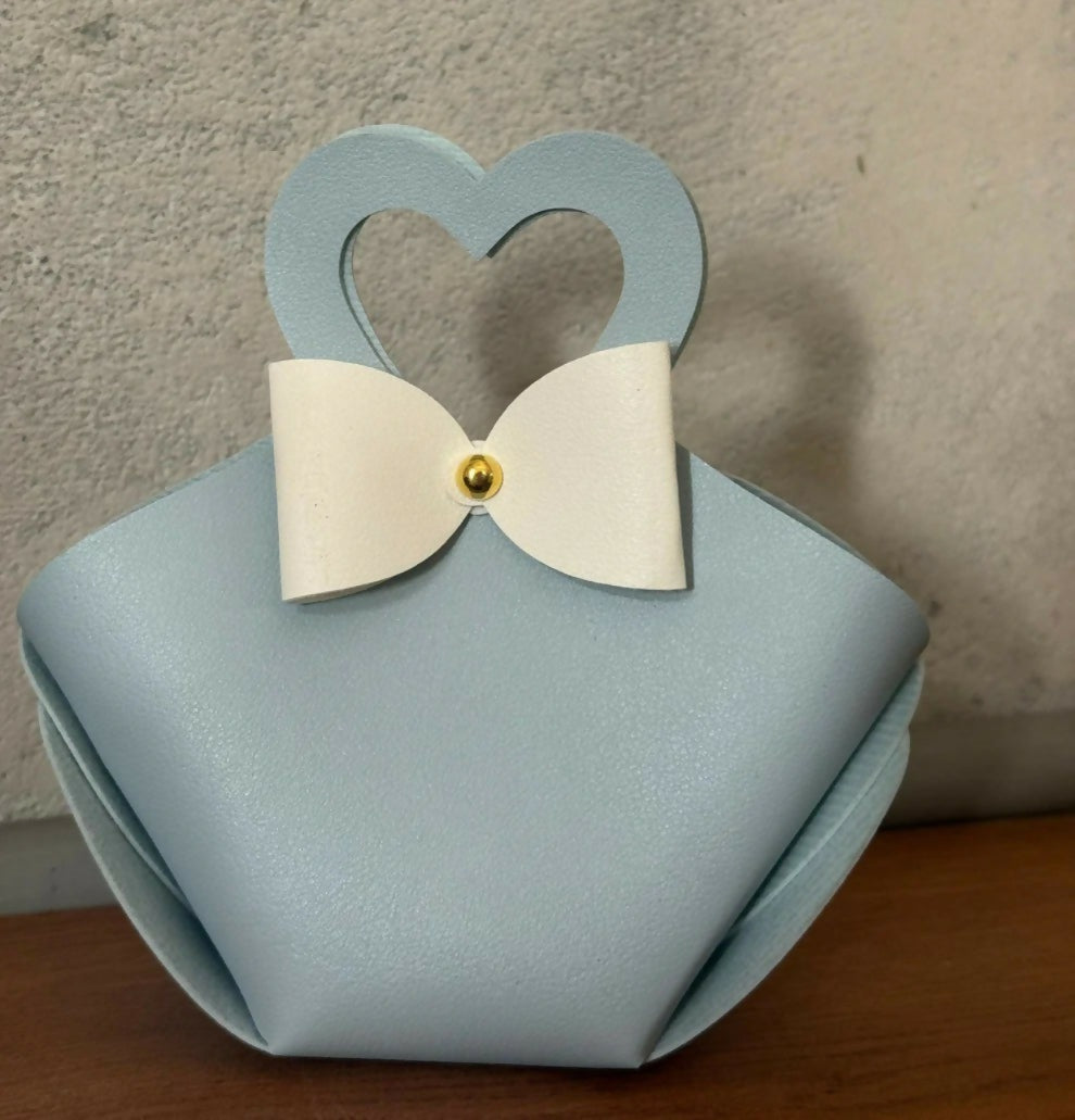 Light Blue Mini Cute Handbag with Heart Handle and Bow Design