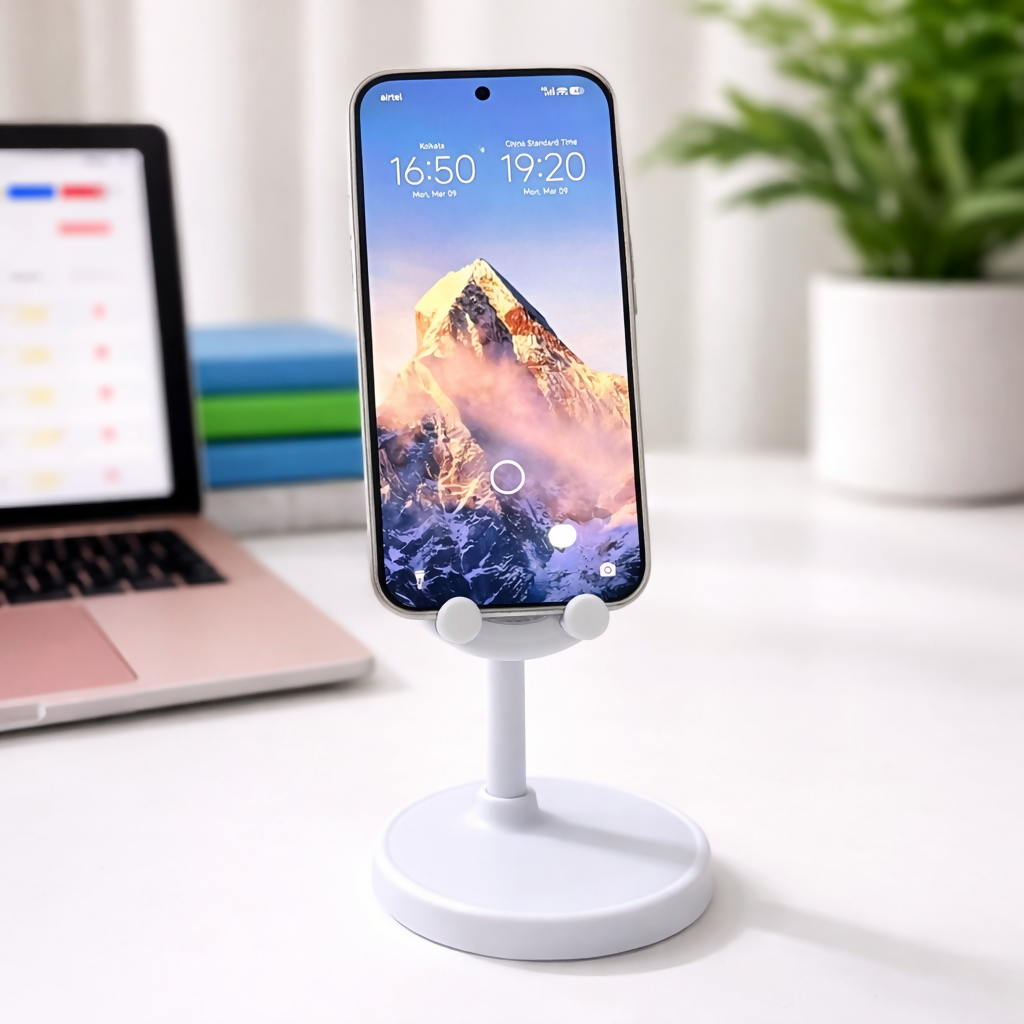 White Adjustable Bunny Ear Mobile Phone Stand Holder for Desk & Table
