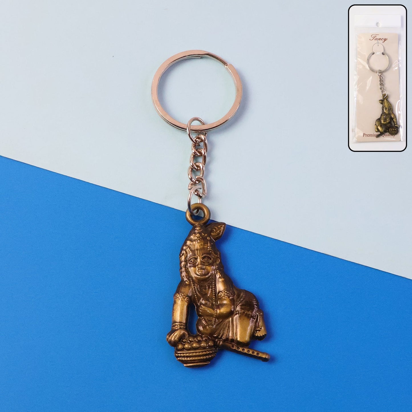 Premium Antique-Gold Metal Bal Krishna Makhan Chor Keychain (1 Pc)