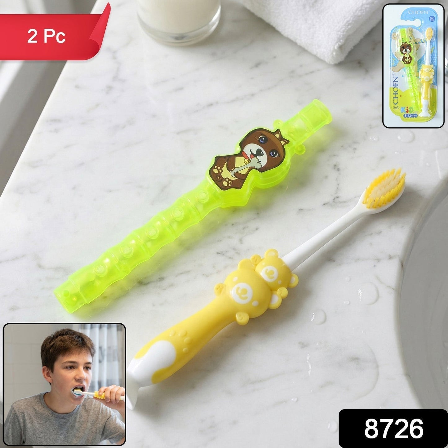 Kids Cartoon Design Toothbrush with Musical Whistle Set (2 Pc Set)