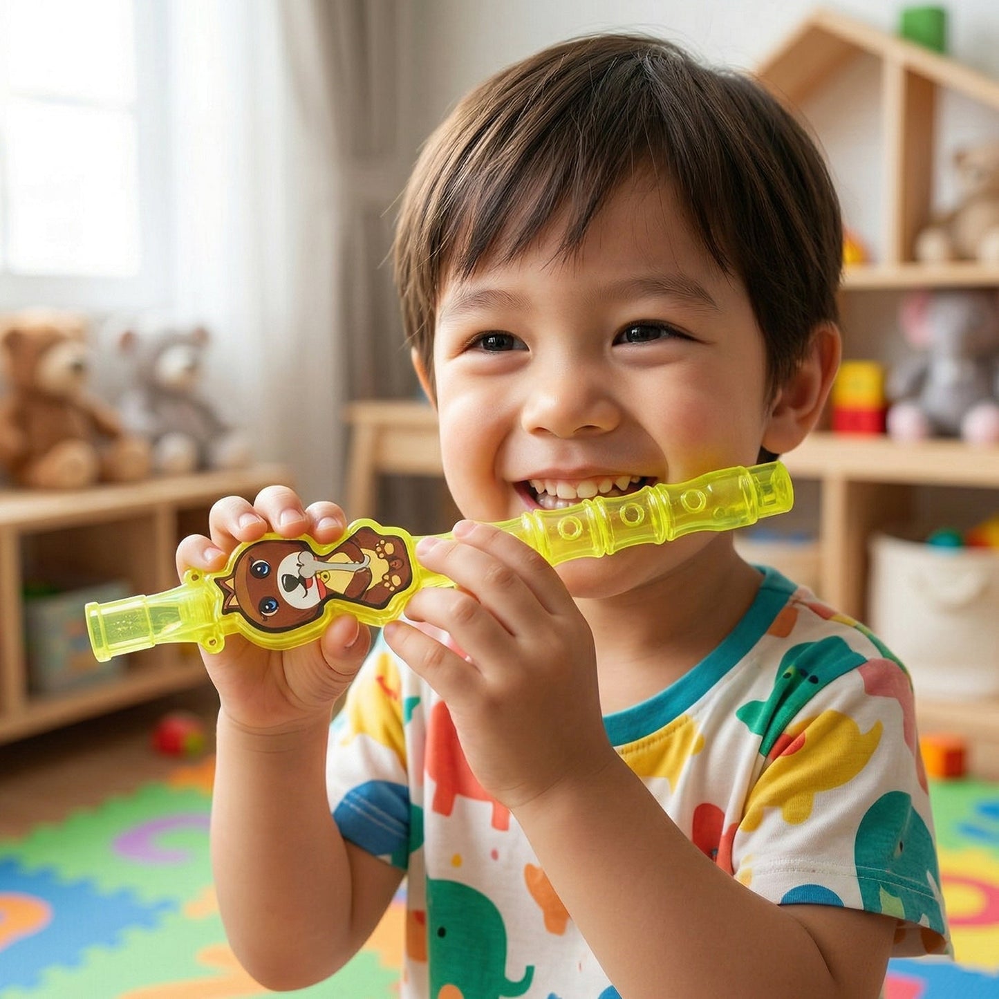 Kids Cartoon Design Toothbrush with Musical Whistle Set (2 Pc Set)