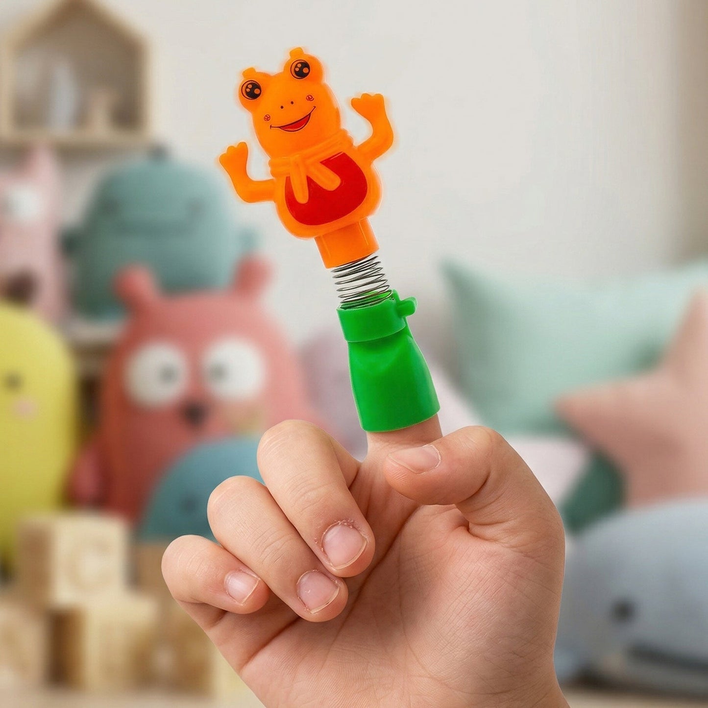 Kids Cartoon Spring Frog Toy With Toothbrush Set (2 Pc Set)