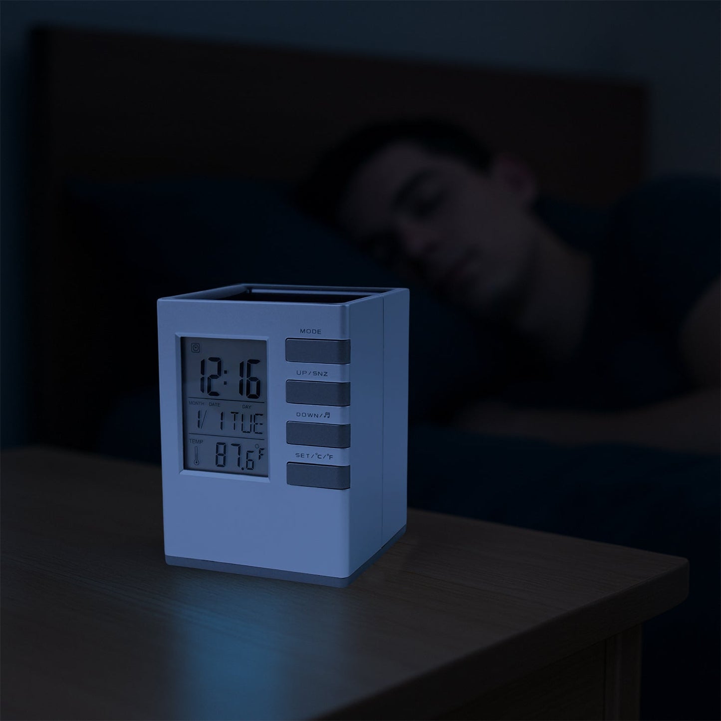 Multifunction Cube Digital Desk Clock with Pen Holder (1 Pc)