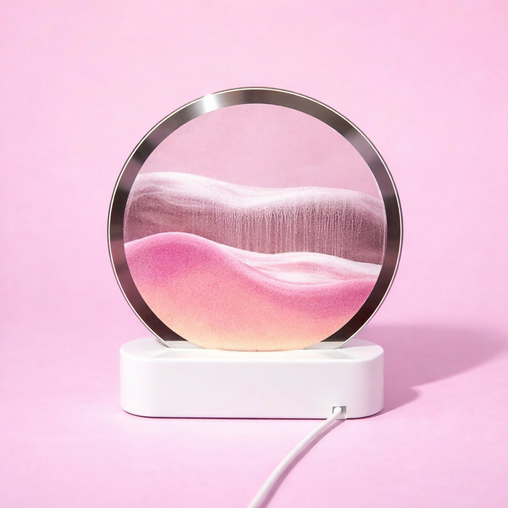 Pink Moving Sand Art LED Lamp Round Decorative Ambient Night Light