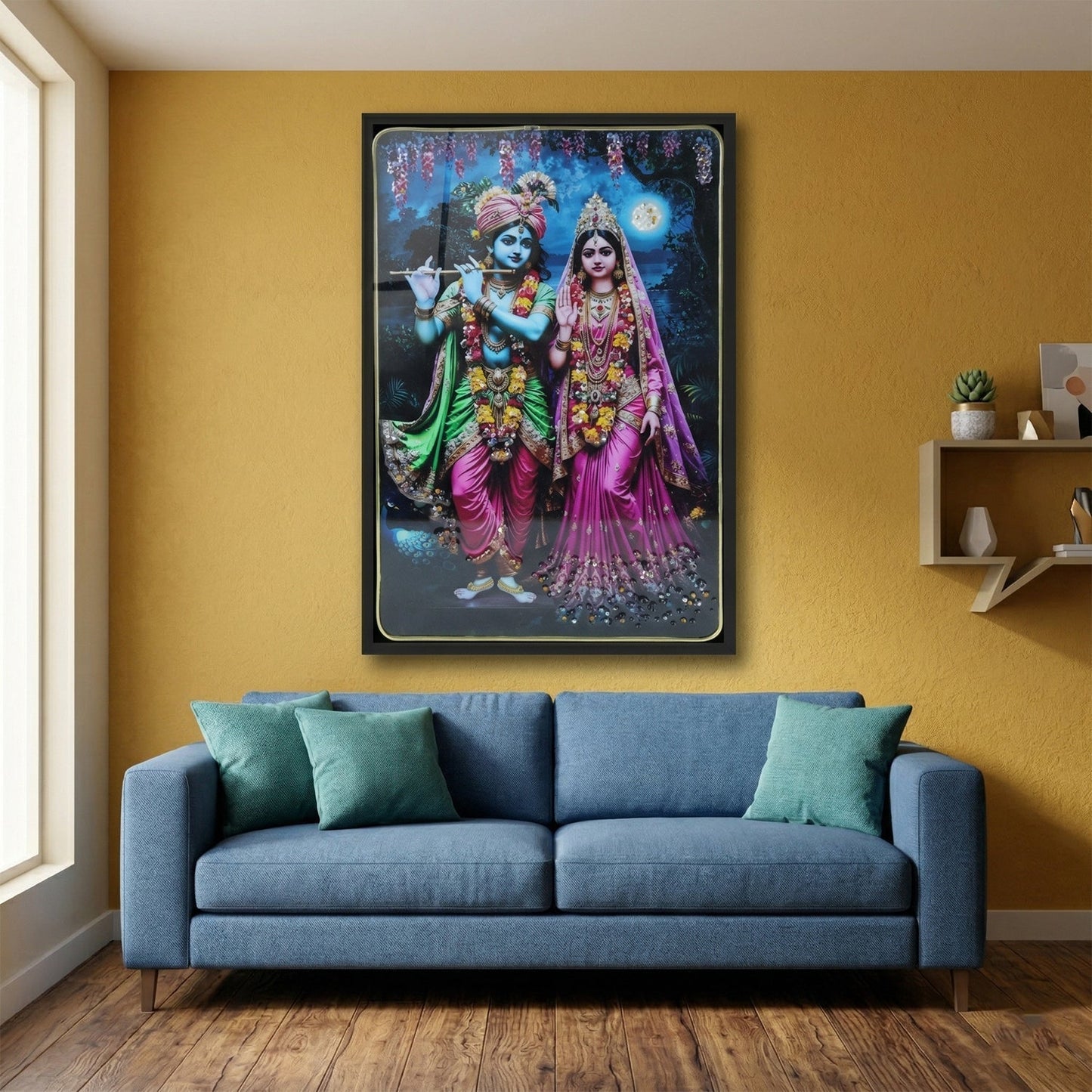 Decorative Radha Krishna Wall Frame 1 Pc (45x30 Cm)