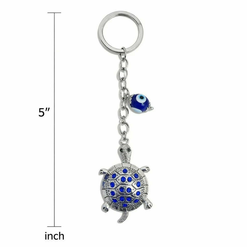 Turtle Keychain with Evil Eye Charm Metal Key Ring Pendant