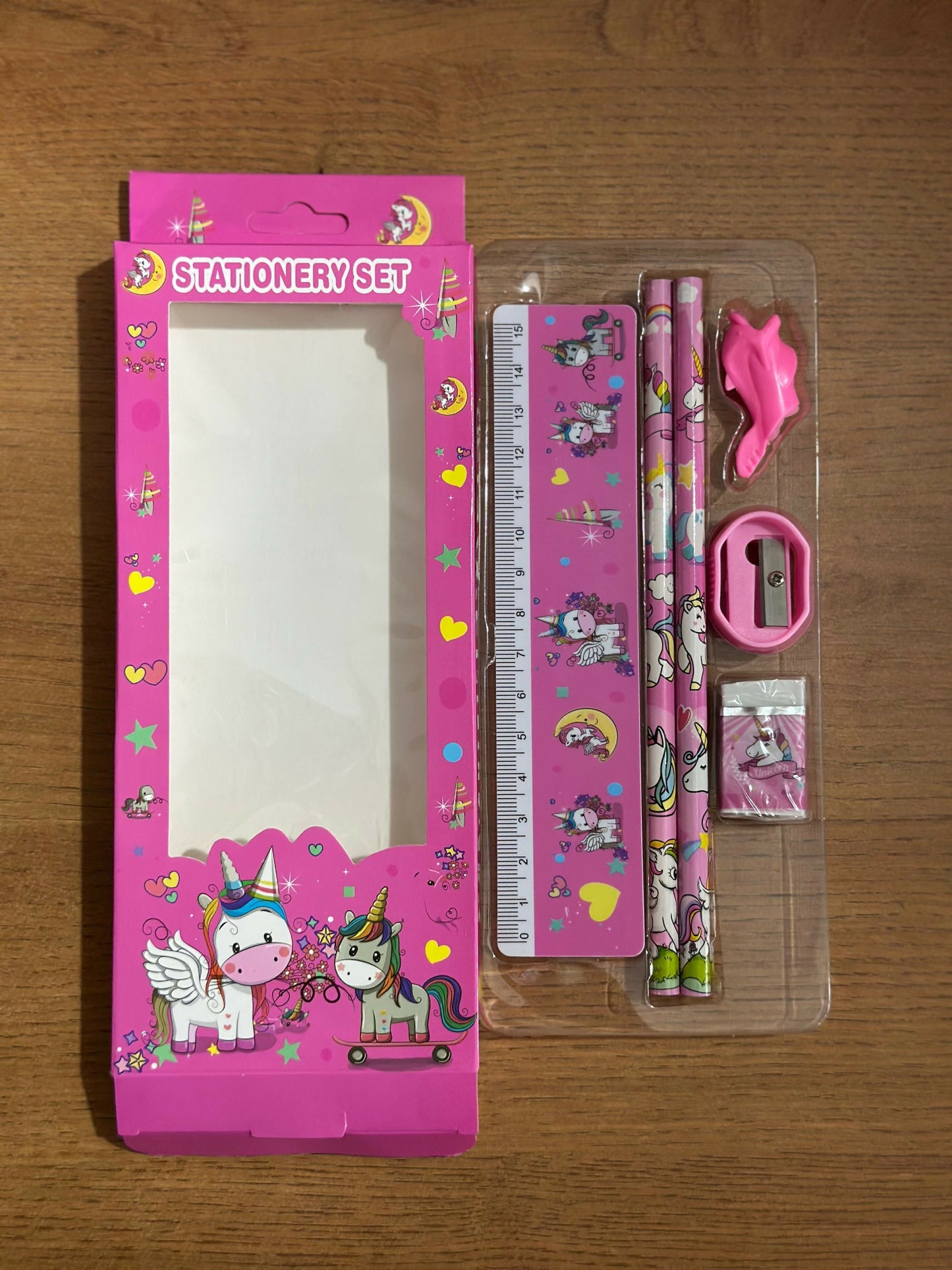 Kids Unicorn Stationery Set with 2 Pencils, Ruler, Eraser & Sharpener